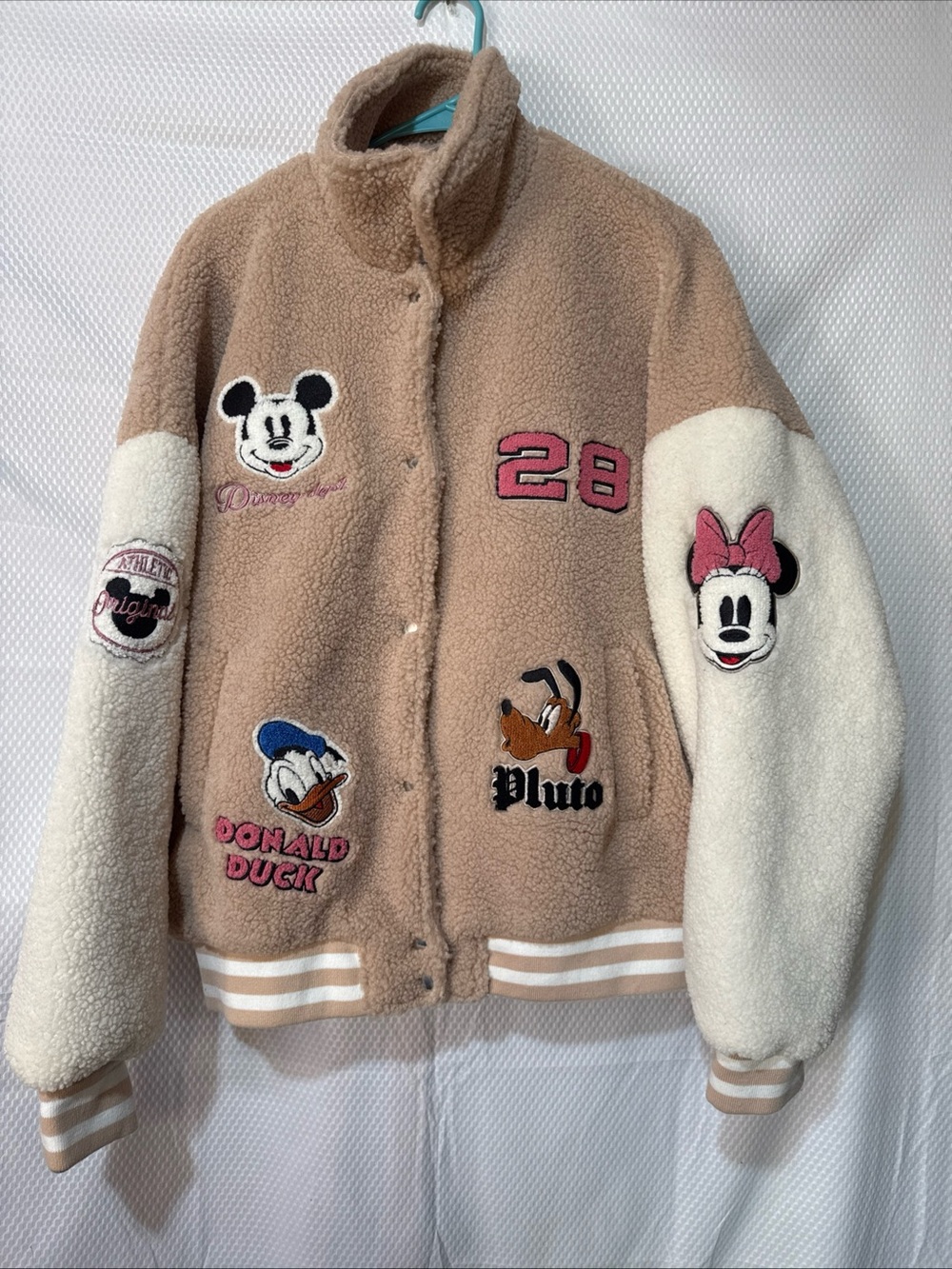 Disney X Forever 21 Size L Varsity Sherpa Bomber Jacket Mickey Mouse & Friends